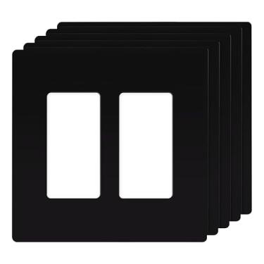 Imagem de TG Placas de parede decorativas sem parafusos, capas de tomada seguras para crianças, tamanho médio 2 gangas 12,4 cm A x 12,5 cm C, termoplástico de policarbonato inquebrável, listado na UL, brilhante