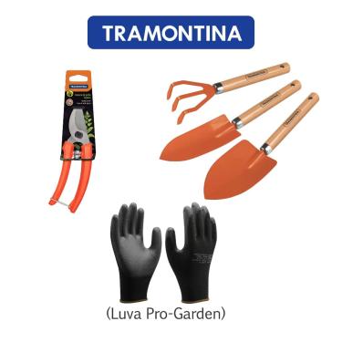 Imagem de Kit Ferramentas Jardinagem 5 Peças Luva Ancinho Pazinha Tesoura de Poda