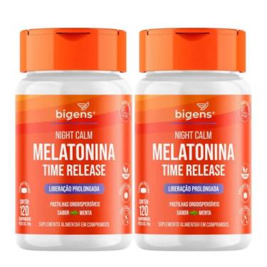 Imagem de 2x Melatonina Night Calm Time Release Bigens Menta 120 Tabletes, Menta