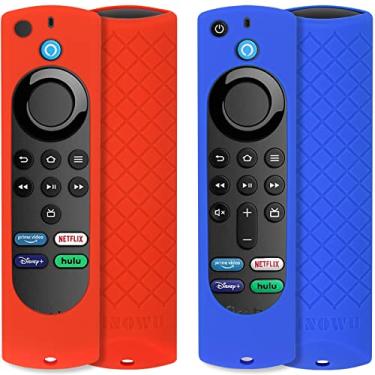 Imagem de 2 capas de controle remoto compatíveis com Fire TV Stick 4K Alexa Voice Remote (3ª geração) / Lite/Insignia, capa de silicone com cordão (não compatível com HD/4K lançado em 2024) (vermelho, azul)