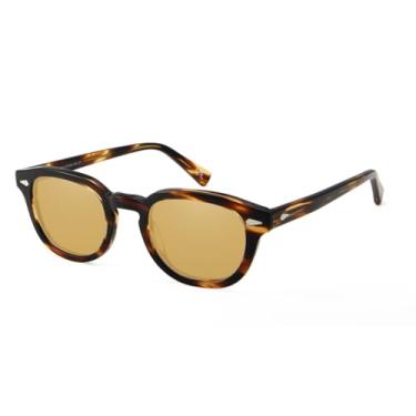 Imagem de HCHES Óculos de sol masculino retrô redondo médio feminino com lentes coloridas UV400 (laranja semi)