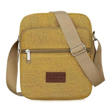 Imagem de Bolsa de ombro masculina retrô estilosa de lona transversal em cores sólidas leve na moda para viagens e caminhadas, Caqui, Medium