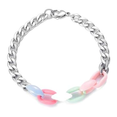 Imagem de Pulseira de elos cubanos prateados para mulheres, pulseiras delicadas modernas, acessórios de joias hip hop, para presente feminino, One Size, Liga de aço, Sem Pedra Preciosa