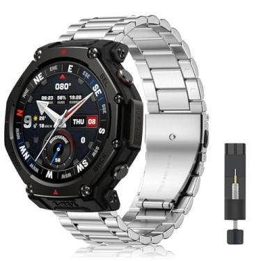 Imagem de CeiLarv Pulseira de relógio de metal para Amazfit T-Rex 3 Pro de 48 mm, pulseira de substituição de aço inoxidável lindamente polido para Amazfit T-Rex 3 Pro de 48 mm - prata