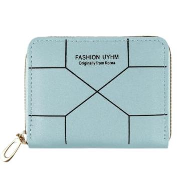 Imagem de Carteira feminina, pequena e fofa com porta-cartões com padrão de linha, carteiras femininas compactas de grande capacidade com 4 compartimentos para cartões, Azul, 4.3 x 0.9 x 3.5 inches, Casual