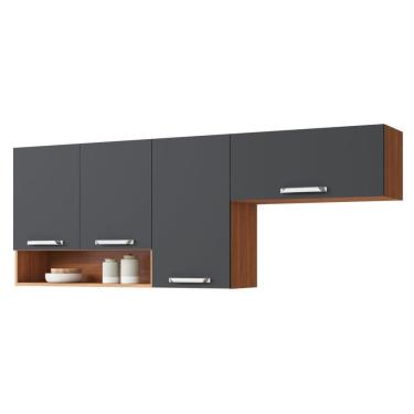 Imagem de Armário Aéreo De Cozinha 3 Portas 1 Nicho Vegas - Itatiaia Cinamomo-grafite