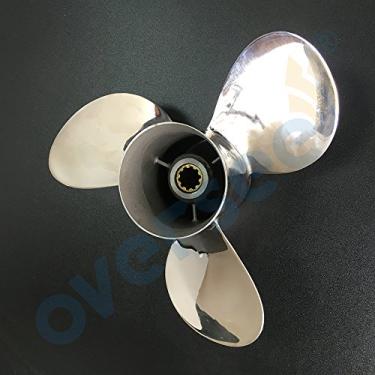 Imagem de OVERSEE Hélice de aço inoxidável 664-45949-02-EL 9 7/8X13-F para motor de popa Yamaha 20HP 30HP 25HP 69P 61N 61T