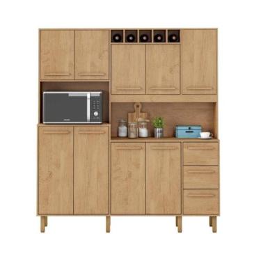Imagem de Armário De Cozinha Letícia 1,77 Mt 9 Portas Amêndoa - MILANI MOVELARIA