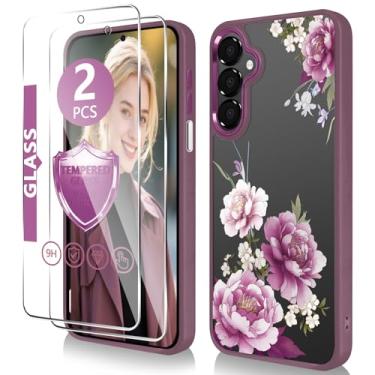 Imagem de Capa para Samsung Galaxy A15 5G com protetor de tela de vidro temperado [proteção de alta qualidade] Capa transparente de TPU fino e policarbonato rígido, design elegante e fofo com estampa floral