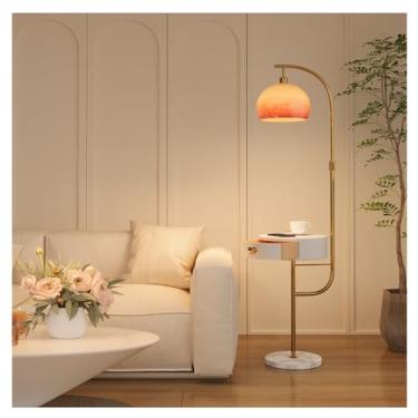 Imagem de Luminária de chão Candeeiro de pé com mesa, candeeiro lateral estação carregamento sem fios e portas USB, candeeiros temperatura 3 cores para sala estar, quarto(Gold)