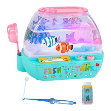 Imagem de Baoblaze Aquário de brinquedo infantil falso, interativo e elétrico, com luzes, para mesa ou escritório, Azul