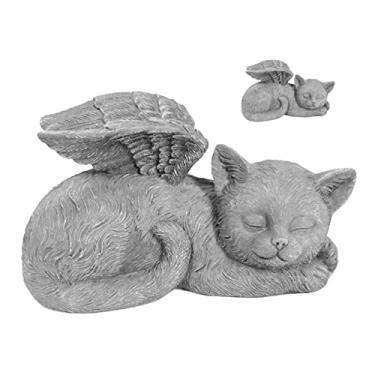 Imagem de AYNEFY Estátua Memorial do Animal de Estimação, Escultura do Anjo da Resina Sintética, Design Vívido Sono para a Decoração Exterior Jardim Animal de Estimação (Gato anjo)