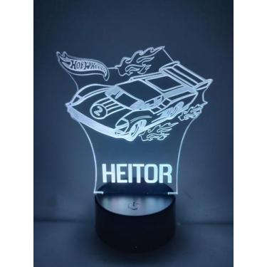 Imagem de Luminária Decoração Hot Wheels com nome personalizado e 16 cores com c