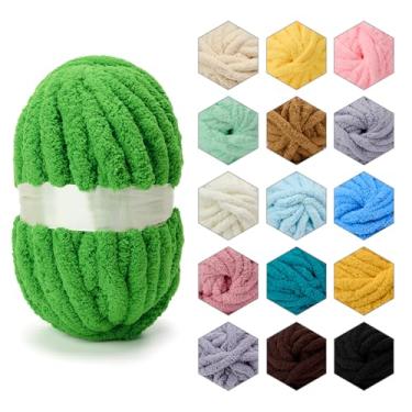 Imagem de ERLYEEN Fio grosso de chenille, super volumoso, macio, fofo, gigante, lavável, poliéster, faça você mesmo, para manta de malha de braço, almofada, sofá, decoração de casa, verde, 2 kg