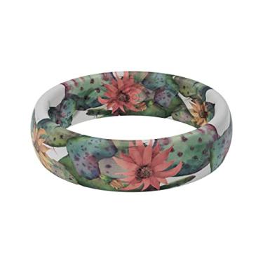 Imagem de Groove Life Anel de casamento de silicone para mulheres – Anéis de borracha respirável para mulheres, cobertura vitalícia, design exclusivo, anel feminino de ajuste confortável – Aspire fino, Cactus Bloom, 4