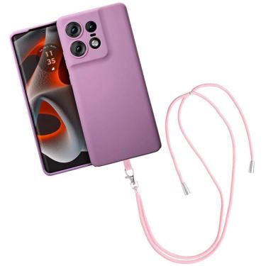 Imagem de Kit Capa Silicon Veloz Para Motorola Moto Edge 50 Pro + Cordão Phone Strap Flex - Rosa - Gshield