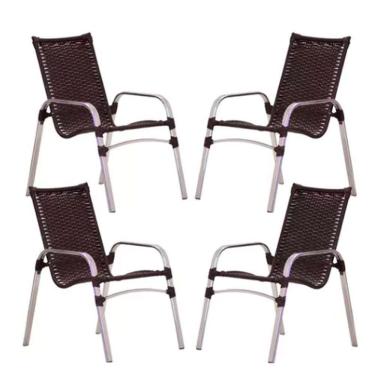 Imagem de Kit 4 Cadeiras Emily Em Alumínio E Fibra Trama Original Tabaco