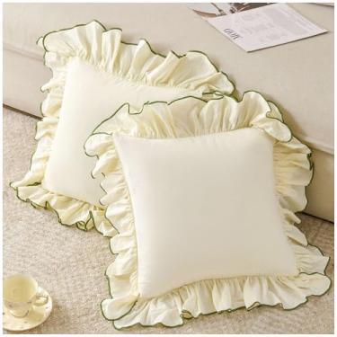 Imagem de Zealax Capas de almofada lindas com babados branco marfim 45,7 x 45,7 cm, fronhas decorativas de algodão lavado, vintage, capa de almofada para cama, sofá, sala de estar, decoração de fazenda