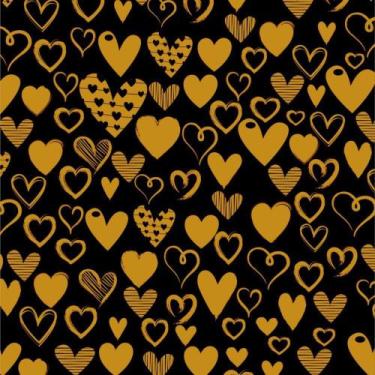 Imagem de Papel Presente Bobina Couchê 60CM Preto com Corações Dourados 100MTS -