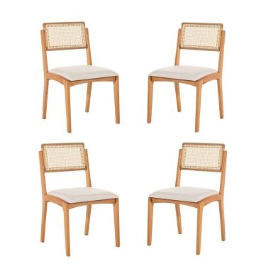 Imagem de Kit 4 Cadeiras com Encosto Tela Assento Estofado Verona Cru/Verniz Mel