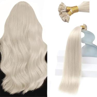 Imagem de Extensões de cabelo loiro de ponta plana ensolarada, extensões de cabelo reais, loiro platinado, pré-ligadas, extensões de cabelo humano de ponta plana hot fusion extensões de cabelo humano loiro queratina pontas planas 50 g/50 s 40 cm