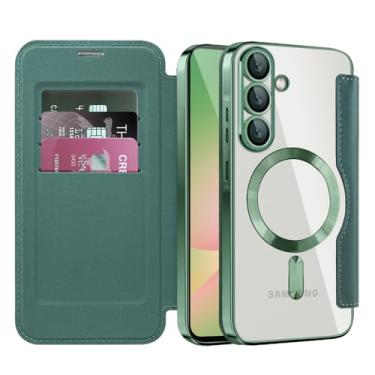 Imagem de Asdsinfor Capa flip para Samsung A56 capa de couro transparente galvanizada resistente 360 proteção sem fio com compartimento para cartão antideslizante capa carteira para Samsung Galaxy A56. Verde JD