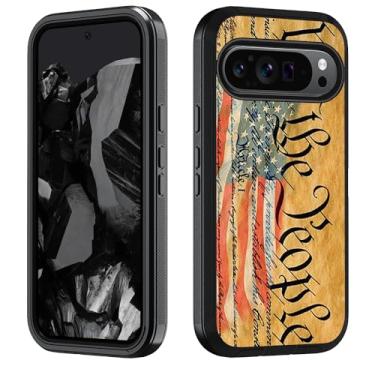 Imagem de BWOOLL Capa para Google Pixel 10 Pro XL e Google Pixel 9 Pro XL, capa rígida híbrida 3 em 1 resistente à prova de choque e silicone macio à prova de quedas, constituição da bandeira americana We The