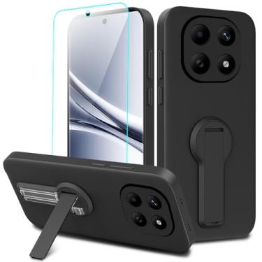 Imagem de Capa de telefone compatível com Xiaomi Redmi Note 15 5G com protetor de tela, 360° giratório dobrável oculto/suporte de silicone TPU à prova de choque capa protetora para Redmi Note 15 5G 2025 - preta