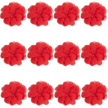 Imagem de GORGECRAFT 12 peças de 2,7 polegadas 3D chiffon flor rendas guarnições vermelho buquês de noiva cluster tecido de costura apliques de flores enfeites para artesanato faça você mesmo, roupas, tiaras de