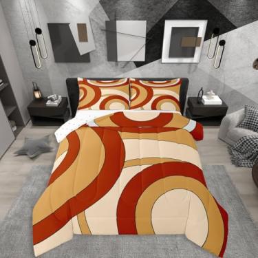 Imagem de Erosebridal Conjunto de edredom retrô laranja abstrato, geométrico, listrado, geométrico, geométrico, para minimalistas, boêmio, grafite, estética, edredom com linhas de arte moderna