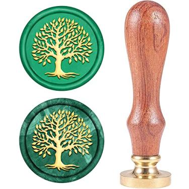 Imagem de CRASPIRE Carimbo de lacre de cera, árvore da vida, selos, planta, retrô, madeira, 25 mm, alça removível de latão para envelopes, convites, enfeites de casamento, decoração de garrafas, presente