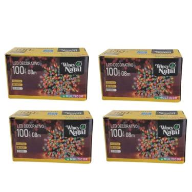 Imagem de Wincy Natal - Kit 4 Piscas LED Colorido Sequencial 100 Lâmpadas 8 Funções Fio Verde 8 Metros 127V
