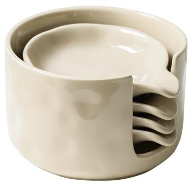 Imagem de Conjunto de 5 peças de cerâmica para descanso de colher e molho com suporte, design ondulado elegante para cozinha e jantar asiático