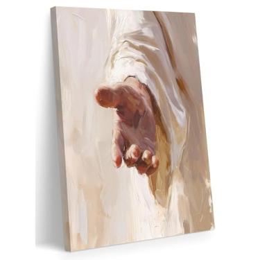 Imagem de FWAHREN Arte de parede em tela de Jesus Cristão, a Mão de Deus, Pintura Religiosa, Quadro Bíblico Emoldurado, Decoração de Parede para Igreja, Sala de Oração, Escritório em Casa, Sala de Estar, Tela