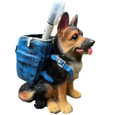 Imagem de Suporte de caneta para cães pastor alemão, organizador de escritório colorido pintado à mão para decoração de casa