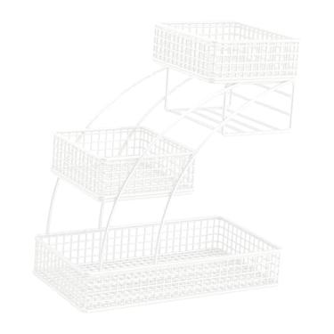 Imagem de KiBcsLic Cesta de Ferro Decorativa de 3 Níveis para Frutas, Legumes, Pães E Lanches; Elegante Fruteira de Grande Capacidade para Uso em, Branco