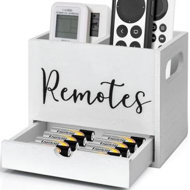 Imagem de Suporte de controle remoto, 2 compartimentos para TV e organizador de mesa com gavetas, organizador remoto para mesa, caixa de madeira para mesa de cabeceira, caixa de armazenamento de mídia para sala