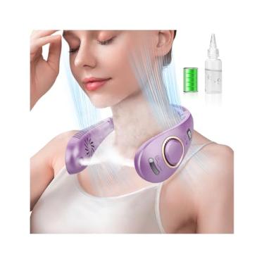 Imagem de KJXIC Ventilador de pescoço - Ventilador portátil com névoa, ventilador de pescoço recarregável, dispositivo de resfriamento pessoal, refrigeradores de pescoço para clima quente, alimentado por