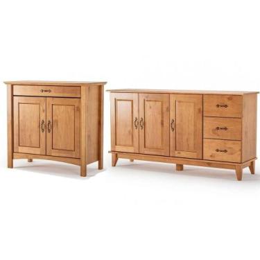 Imagem de Kit Balcão 3 Portas E Buffet Aparador 100% Madeira Bellina Carvalho - 
