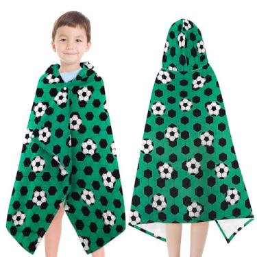 Imagem de Toalhas com capuz para crianças - Ultra macias 100% algodão futebol infantil capuz toalhas de banho/piscina toalha de praia poncho envoltório absorvente bonito banho e natação envoltório para meninos