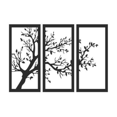 Imagem de Quadro Decorativo Árvore na Janela Trio de Painéis MDF 3mm Preto Fosco(GRANDE 60x94cm)