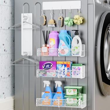 Imagem de Bwesdero Pacote com 5 prateleiras magnéticas resistentes para organização de lavanderia, prateleira magnética para lavadora e secadora, armazenamento de geladeira - suporte magnético à prova de