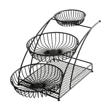 Imagem de Generic Cesta de frutas de 3 níveis, peça central de mesa, expositor de frutas, organizador de armazenamento para, cozinha, residências e, Preto