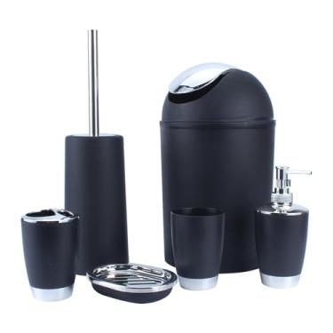 Imagem de Sonew Conjunto de Banheiro, 6 Peças de Dispensador de Sabonete e Suporte de Escova de Dentes Conjunto de Acessórios de Banheiro Preto Conjunto de Saboneteira Dispensador de Copo