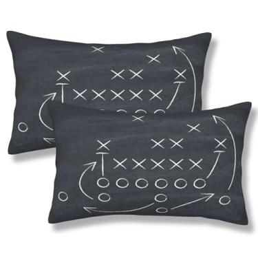 Imagem de ZYNTIRAX Capas de almofada de futebol americano, táticas, quadro-negro, desenho de quadro negro, 30 x 50 cm, conjunto de 2 fronhas retangulares com tema de futebol para sofá de cama