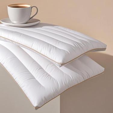 Imagem de Travesseiro plano ultrafino para dormir, travesseiro fino para dormir nas costas, travesseiro de dormir de estômago, travesseiro de cama fino, lavável na máquina - tamanho padrão 18 x 26 polegadas