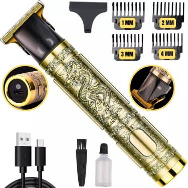 Imagem de Maquina Cabelo Barba Profissional Dourada Dragão Recarregvel