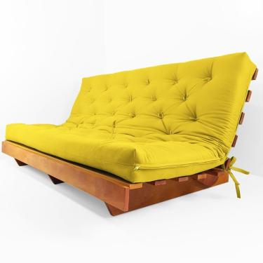 Imagem de Sofá Cama Futon L Acquablock Amarelo Em Madeira Nobre Maciça