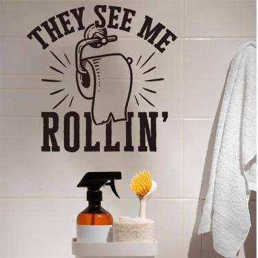 Imagem de Adesivos de parede Papel higiênico de banheiro engraçado, papel de parede