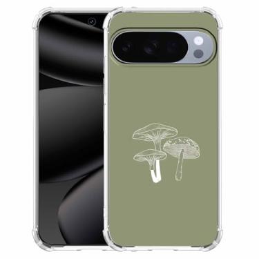 Imagem de Nsyosio Capa de cogumelo verde sálvia para Google Pixel 10/10 Pro, padrão de planta estética minimalista, capa de telefone TPU macio na moda, px10